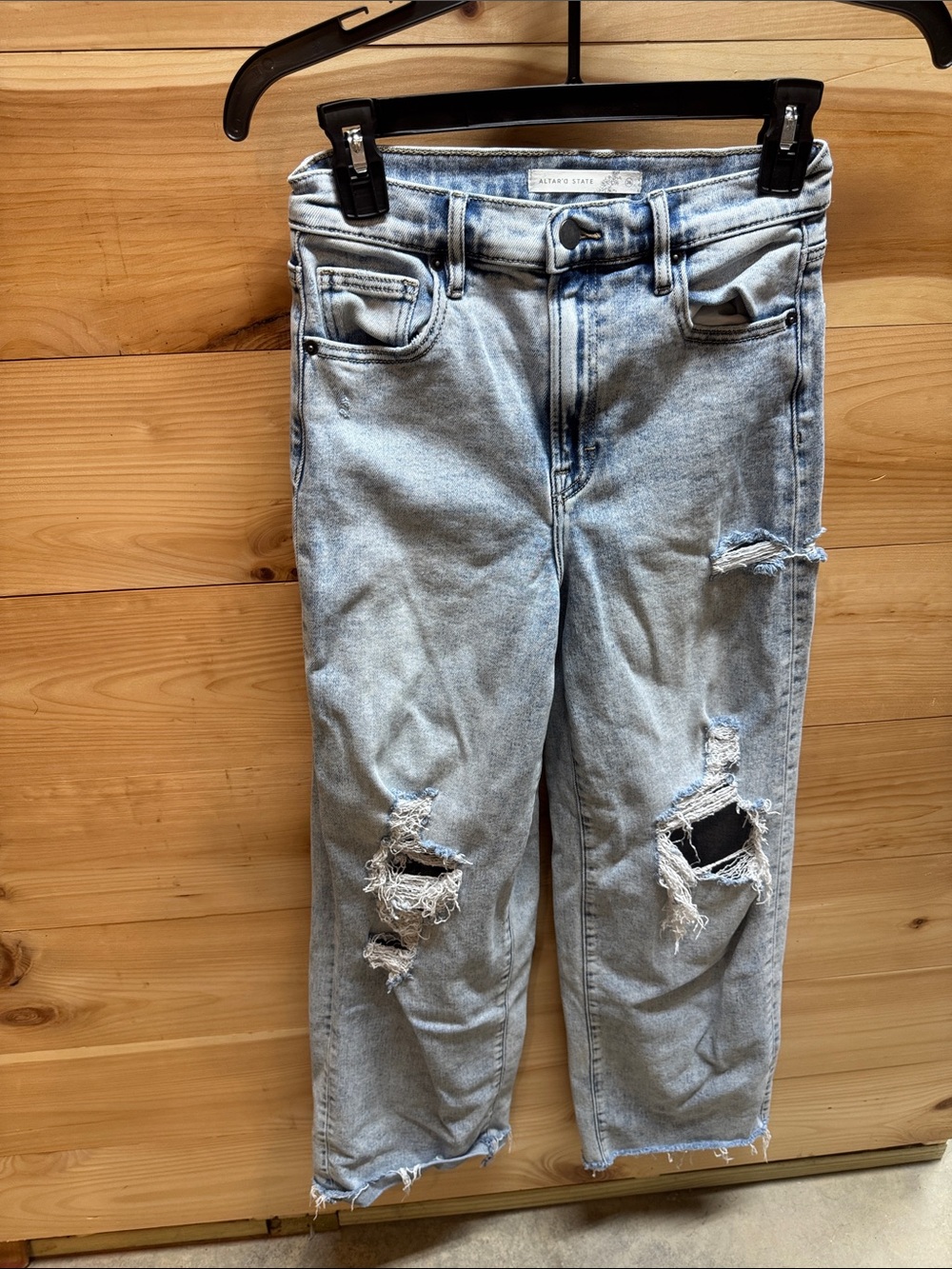 Altar'd State Light Wash Distressed Wide-Leg Jeans